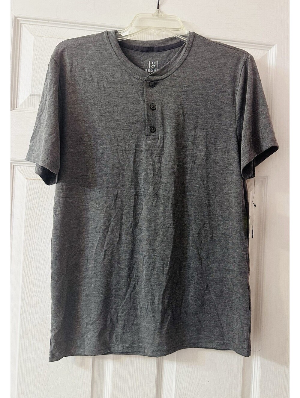 George Mens Henley Shirt Small S 34-36 Gray Short Sleeve 3 Button NWT